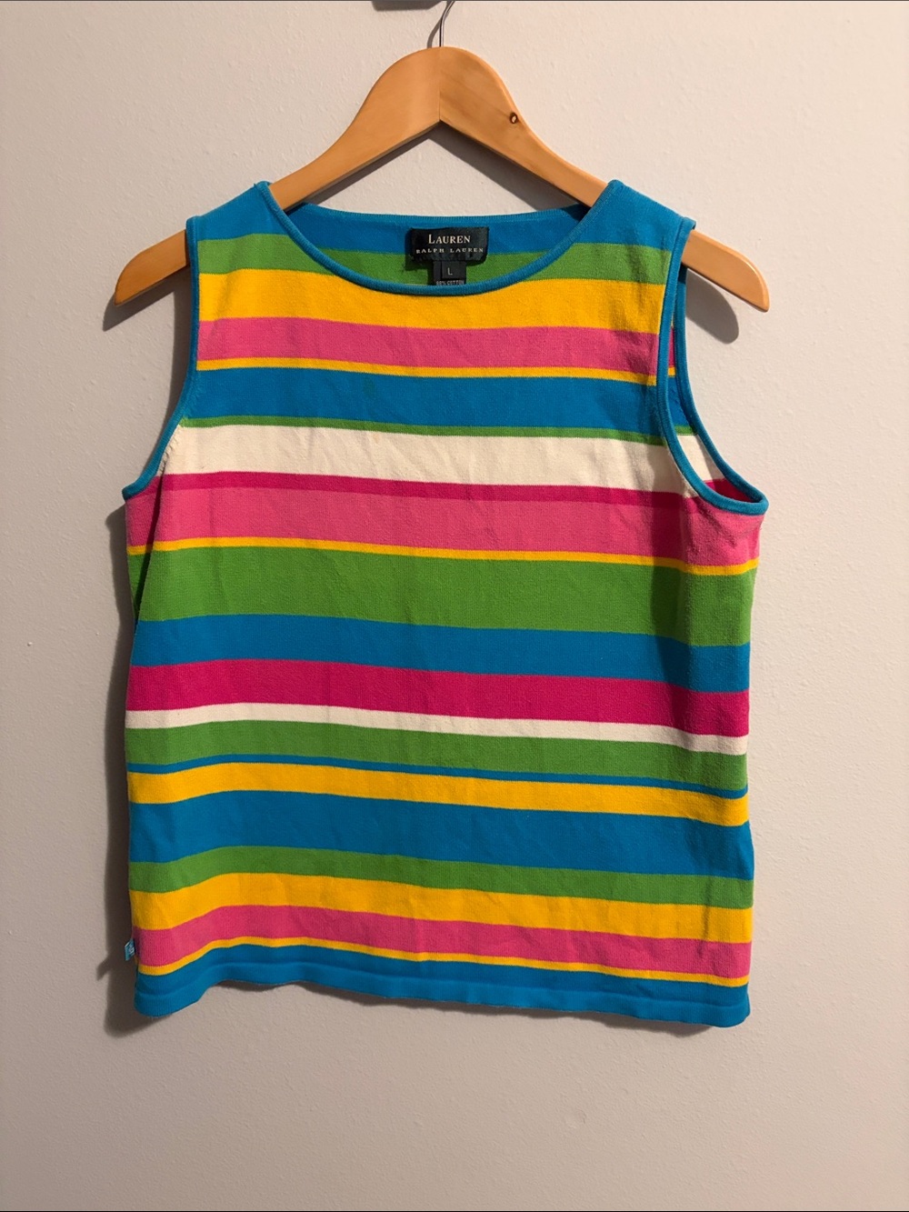 Lauren Ralph Lauren Striped Sleeveless Knit Top in Blue, Pink & Green